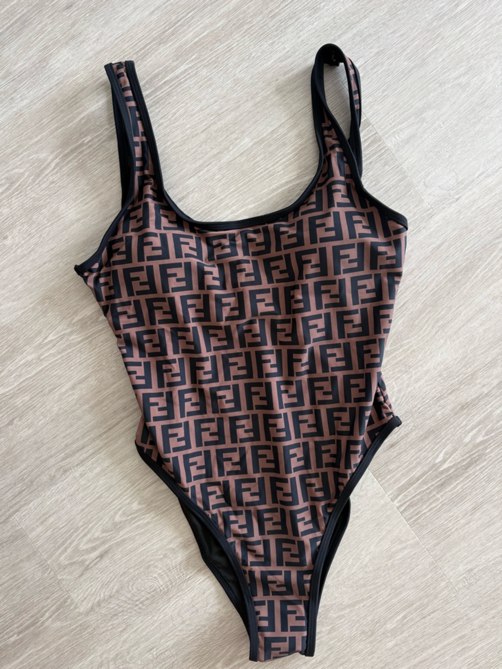 Brown and Black FF Logo One-Piece Swim